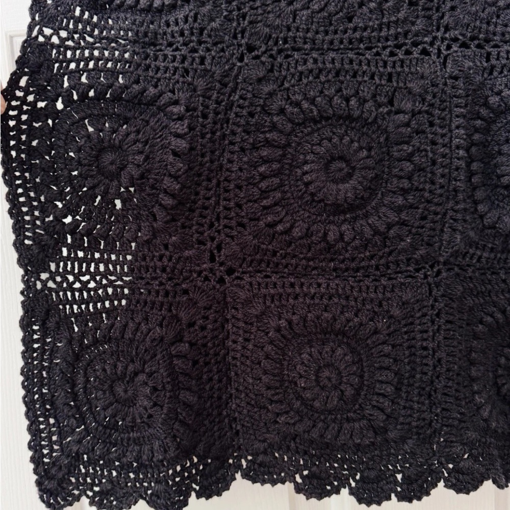Anthropologie Bohemian Black Crochet Knit Long-Sleeve Midi Dress Large - Picture 11 of 12
